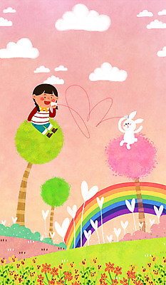 PSD 나무 구름 여자 꽃 어린이 무지개 일러스트 한명 봄 하트 토끼 벚나무 실전화기 국내일러스트 자연요소 모양 식물 1 계절 포유류 사람 반려동물 벚꽃 파일형식