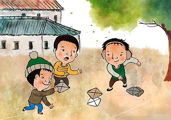 주간 PSD 나무 남자 어린이 일러스트 놀이 주택 털모자 야외 세명 추억 귀마개 복고 딱지 딱지놀이 딱지치기 옛날 국내일러스트 자연요소 식물 모자_잡화 잡화 컨셉 사람 건물 파일형식