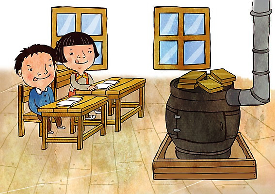 PSD 여자 남자 어린이 의자 일러스트 창문 교실 놀이 실내 두명 책 추억 난로 책상 복고 도시락 도시락통 옛날 국내일러스트 교육 음식 가구 컨셉 학교 사람 내부 용기_그릇 난방기 파일형식