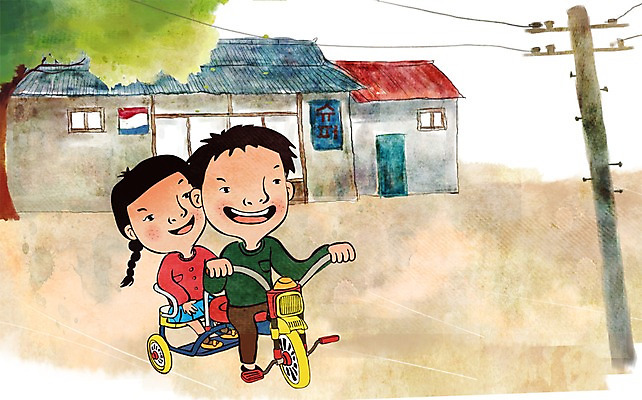 주간 PSD 나무 여자 남자 어린이 일러스트 놀이 야외 두명 추억 복고 전봇대 슈퍼 세발자전거 옛날 국내일러스트 자연요소 식물 공공시설 컨셉 사람 자전거 파일형식