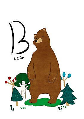 PSD 나무 동물 알파벳 일러스트 곰 사람없음 B 낱말카드 교육자료 국내일러스트 식물 영어 교육 포유류 자료 교구 파일형식