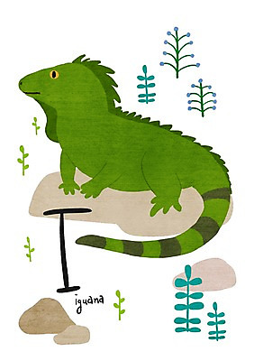 PSD 동물 알파벳 일러스트 나뭇잎 사람없음 돌_바위 이구아나 낱말카드 I 교육자료 국내일러스트 영어 교육 잎 파충류 자료 교구 파일형식