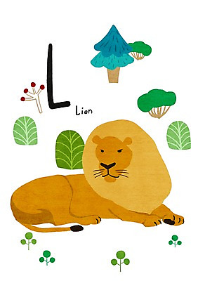PSD 나무 동물 알파벳 일러스트 사람없음 사자 L 낱말카드 교육자료 국내일러스트 식물 영어 교육 포유류 자료 교구 파일형식
