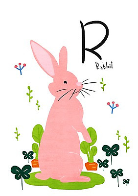 PSD 동물 알파벳 일러스트 사람없음 당근 토끼 네잎클로버 낱말카드 R 교육자료 국내일러스트 식물 영어 교육 포유류 뿌리채소 반려동물 자료 클로버 교구 파일형식