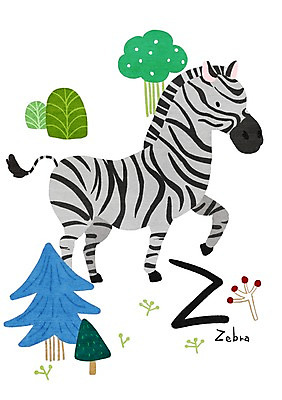 PSD 나무 동물 알파벳 일러스트 사람없음 얼룩말 Z 낱말카드 교육자료 국내일러스트 식물 영어 교육 자료 말_동물 교구 파일형식