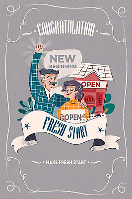 PSD 여자 노년 남자 꽃 포스터 일러스트 새출발 새로움 성인 두명 상점 희망 오픈 시작 창업 국내일러스트 식물 감정 컨셉 사람 출발 자영업 파일형식