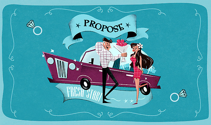 PSD 여자 남자 포스터 꽃다발 프로포즈 일러스트 자동차 새출발 새로움 성인 두명 희망 시작 국내일러스트 꽃 감정 육상교통 컨셉 사람 출발 파일형식