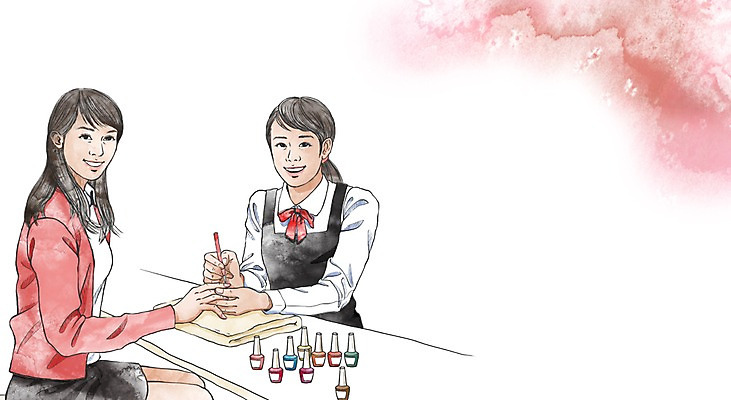 PSD 직업 여자 캘리배경 일러스트 성인 두명 네일아트 매니큐어 네일아티스트 국내일러스트 백그라운드 사람 뷰티 화장품 파일형식