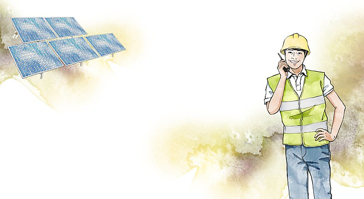 PSD 직업 남자 캘리배경 일러스트 한명 성인 기술자 안전모 태양에너지 무전기 집열판 국내일러스트 1 백그라운드 무선통신 사람 그린에너지 헬멧 안전장비 파일형식