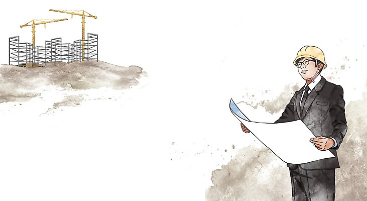 PSD 직업 남자 캘리배경 일러스트 건설업 한명 성인 건설현장 설계도 헬멧 건축가 기중기 국내일러스트 1 산업 백그라운드 사람 중장비 보호장비 파일형식