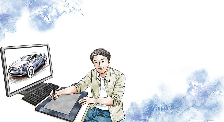 PSD 직업 남자 캘리배경 일러스트 자동차 한명 성인 태블릿 모니터 키보드 디자이너 태블릿펜 국내일러스트 1 육상교통 백그라운드 사람 전자제품 스마트기기 컴퓨터 펜 파일형식