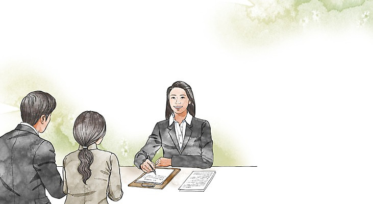 PSD 직업 커플 여자 남자 종이 캘리배경 일러스트 성인 세명 펜 상담원 서류판 이혼 국내일러스트 백그라운드 관계 사람 필기구 사무용품 사무원 파일형식