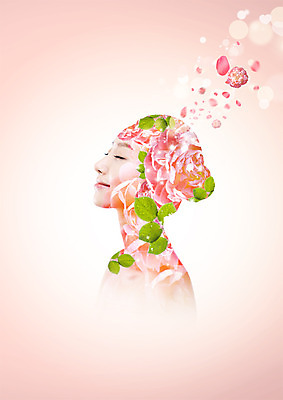 PSD 편집이미지 여자 꽃 분홍색 한명 상반신 20대 성인 옆모습 뷰티 머리 눈감음 한국인 의료성형뷰티 이미지편집 식물 1 뷰포인트 컬러 모션 사람 동양인 청년 신체부위 파일형식