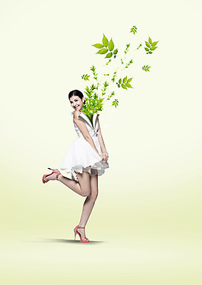 전신 PSD 백인 편집이미지 원피스 여자 나뭇잎 한명 서기 미소 20대 성인 옆모습 뷰티 하이힐 다리들기 이미지편집 서양인 1 옷 구두 뷰포인트 잎 모션 표정 사람 청년 여성화 파일형식