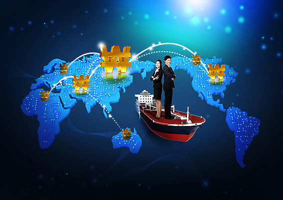 PSD 편집이미지 여자 남자 세계지도 정장 20대 성인 두명 팔짱 글로벌비즈니스 비즈니스맨 비즈니스우먼 원화 화폐기호 회로판 일본인 화물선 무역 이미지편집 외국인 기호 옷 산업 지도 돈 배_교통 비즈니스 모션 사람 동양인 청년 세계 글로벌 직장인 화폐 파일형식