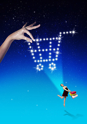 PSD 편집이미지 손 여자 한손 들기 20대 성인 두명 신체부위 빛 쇼핑 쇼핑백 쇼핑카 한국인 잡기 별빛 이미지편집 별 가방 모션 사람 동양인 청년 카트 파일형식