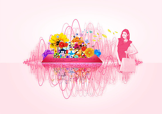 PSD 백인 편집이미지 여자 꽃 분홍색 허리손 한명 들기 상반신 20대 성인 앞모습 선물상자 쇼핑백 이미지편집 서양인 식물 1 뷰포인트 컬러 포즈 가방 모션 선물 사람 청년 상자 파일형식