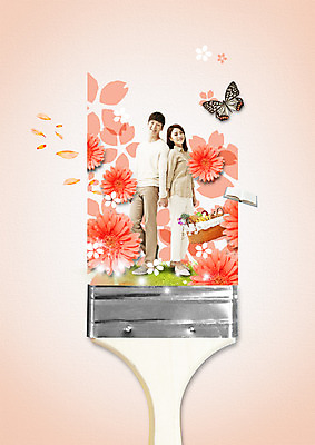 전신 PSD 편집이미지 커플 여자 남자 꽃 여행 나비 신혼부부 서기 미소 20대 성인 두명 책 빨간색 손잡기 한국인 페인트붓 소풍바구니 이미지편집 식물 부부 컬러 곤충 관계 모션 표정 사람 동양인 청년 바구니 붓 신혼 파일형식