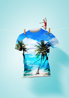 전신 PSD 백인 편집이미지 여자 수영복 한명 20대 성인 해변 야자수 점프 반팔티셔츠 바다여행 빨래널기 이미지편집 서양인 나무 1 옷 바다 여행 티셔츠 모션 사람 청년 빨래 파일형식