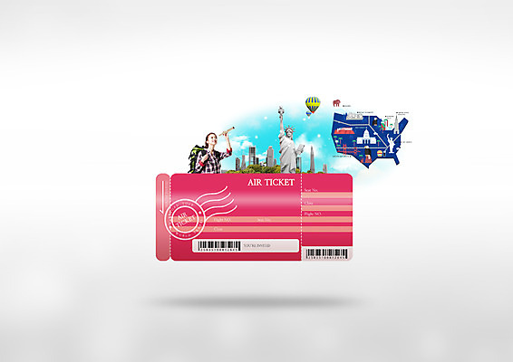 PSD 편집이미지 여자 한명 상반신 20대 성인 미국 일안경 한국인 열기구 관찰 도시 항공권 자유의여신상 미국여행 이미지편집 1 해외여행 북아메리카 항공교통 모션 사람 동양인 청년 망원경 세계문화유산 티켓 파일형식