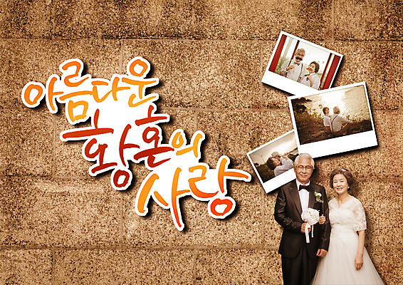 PSD 편집이미지 여자 남자 신부 벽 여행 웨딩드레스 신랑 벽돌 사랑 정장 턱시도 여러명 성인 한글 노부부 황혼 한국인 60대 이미지편집 문자 부부 드레스 옷 노년 감정 다수 결혼 사람 동양인 일몰 파일형식
