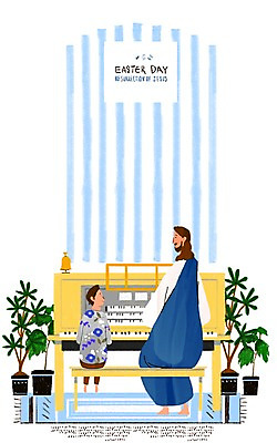 PSD 남자 기독교 화분 어린이 악기 연주 일러스트 성인 두명 평화 믿음 희망 예수 건반 피아노 부활절계란 국내일러스트 감정 종교 음악 컨셉 부활절 사람 계란 신_종교 건반악기 파일형식