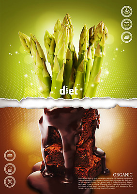 PSD 편집이미지 종이 음식 다이어트 사람없음 초콜릿 비교 아스파라거스 찢어짐 반전 브라우니 이미지편집 컨셉 채소 모션 디저트 건강 파일형식