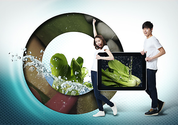 전신 PSD 편집이미지 커플 여자 남자 미소 들기 20대 성인 두명 옆모습 물 태블릿 손들기 걷기 한국인 원형 수분 청경채 이미지편집 자연요소 도형 뷰포인트 채소 관계 모션 표정 사람 동양인 청년 전자제품 스마트기기 파일형식