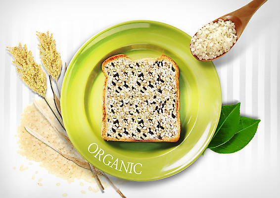 PSD 편집이미지 접시 영어 사람없음 벼 쌀 식빵 유기농 잡곡 나무숟가락 이미지편집 문자 식기 웰빙 빵 곡류 숟가락 파일형식