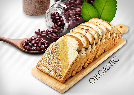 PSD 편집이미지 영어 나뭇잎 곡류 사람없음 식빵 유기농 잡곡 팥 나무숟가락 나무도마 이미지편집 문자 웰빙 빵 잎 도마 목재 숟가락 파일형식