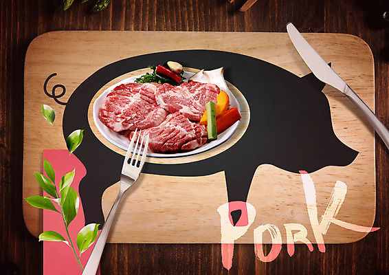 PSD 편집이미지 영어 실루엣 포크 육류 돼지고기 사람없음 목재 돼지 나이프 허브 나무도마 이미지편집 나무 식물 문자 식기 식재료 재료 포유류 도마 촬영기법 칼 파일형식