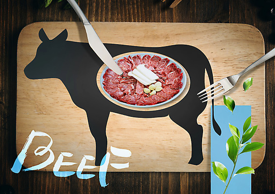 PSD 편집이미지 영어 실루엣 포크 육류 사람없음 목재 소고기 소 나이프 허브 나무도마 이미지편집 나무 식물 문자 식기 식재료 재료 포유류 도마 촬영기법 칼 파일형식