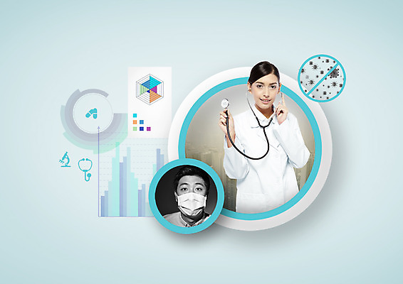 PSD 외국인 편집이미지 여자 남자 의학 청진기 현미경 마스크 상반신 20대 성인 두명 앞모습 알약 한국인 환자 의사 금지 원형 바이러스 막대그래프 이미지편집 도형 뷰포인트 의료기기 그래프 실험기구 사람 동양인 인종 청년 약 의료진 파일형식