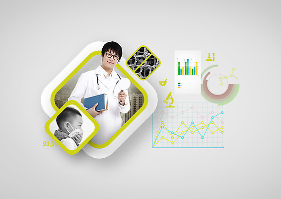 PSD 편집이미지 남자 의학 마스크 상반신 20대 성인 두명 사각형 유치원생 한국인 환자 의사 금지 바이러스 막대그래프 마름모 원그래프 꺾은선그래프 이미지편집 도형 어린이 그래프 사람 동양인 청년 의료진 파일형식
