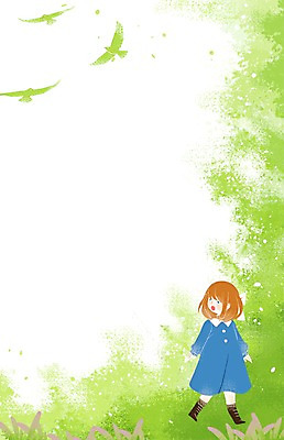 PSD 여자 어린이 일러스트 자연 조류 나뭇잎 한명 산책 국내일러스트 동물 1 잎 휴식 사람 생태계 파일형식