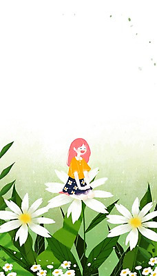 PSD 여자 꽃 어린이 일러스트 자연 나뭇잎 한명 국내일러스트 식물 1 잎 사람 생태계 파일형식