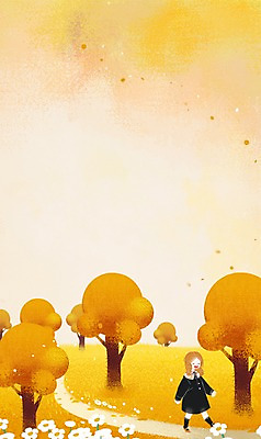 PSD 나무 여자 꽃 길 어린이 일러스트 자연 한명 산책 가을 국내일러스트 식물 1 계절 휴식 사람 생태계 파일형식