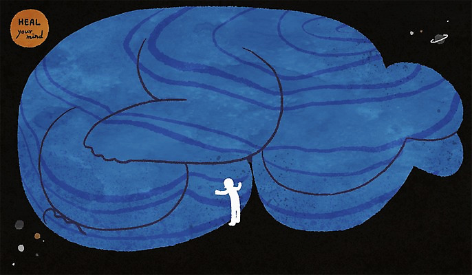 PSD 일러스트 안기 상상 사람모양 상상일러스트 사람없음 치료 우주 행성 고통 슬픔 마음 국내일러스트 모양 감정 의학 모션 파일형식