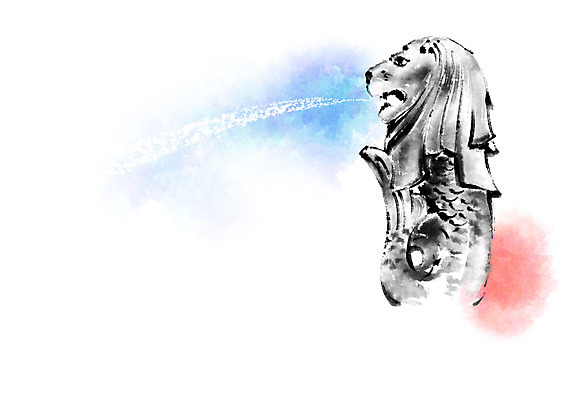 PSD 일러스트 캘리그라피 사람없음 관광지 사자 분수 꼬리 석상 꼬리지느러미 싱가폴 랜드마크 멀라이언타워 국내일러스트 아시아 여행 포유류 지느러미 파일형식