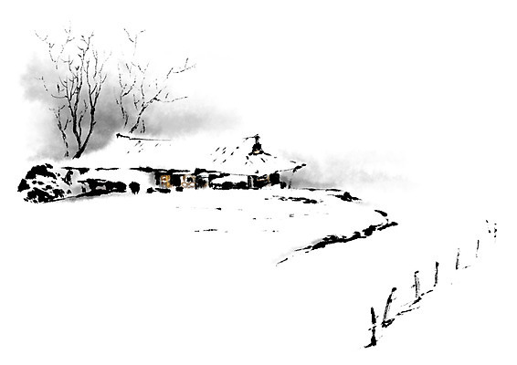 PSD 나무 식물 겨울 일러스트 캘리그라피 한옥 기와집 풍경 사람없음 설원 눈 앙상함 국내일러스트 자연요소 한국전통 계절 고건축 날씨 눈_날씨 파일형식