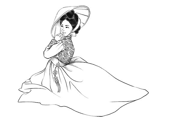 전신 PSD 한국전통 여자 일러스트 캘리그라피 한명 앉기 성인 한국인 전통의상 한복 노리개 기생 기생갓 국내일러스트 직업 1 전통 모션 전통소품 한국 사람 동양인 갓_모자 파일형식