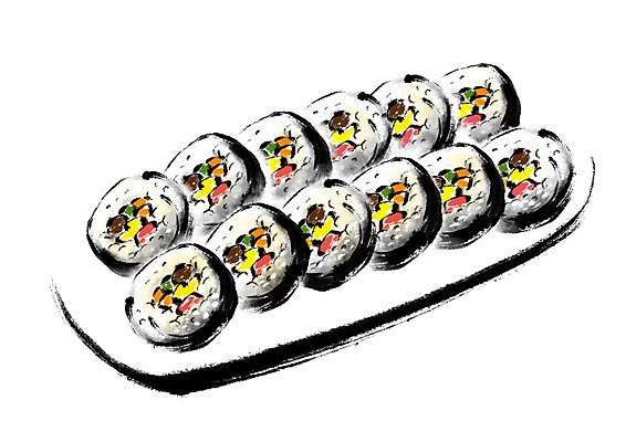 PSD 접시 한식 음식 일러스트 캘리그라피 사람없음 김밥 국내일러스트 식기 파일형식