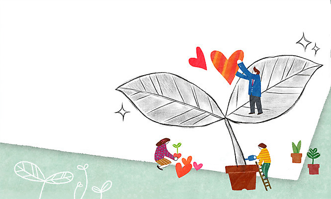 PSD 여자 남자 화분 일러스트 사다리 사각프레임 프레임 광고판 성인 세명 새싹 희망 물뿌리개 하트 프레임일러스트 국내일러스트 모양 식물 감정 알림판 사람 사각형 도구 판 파일형식