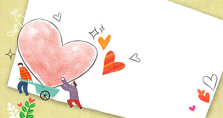 PSD 남자 일러스트 나뭇잎 프레임 성인 두명 새싹 희망 수레 하트 프레임일러스트 하트프레임 국내일러스트 모양 식물 감정 잎 사람 카트 파일형식