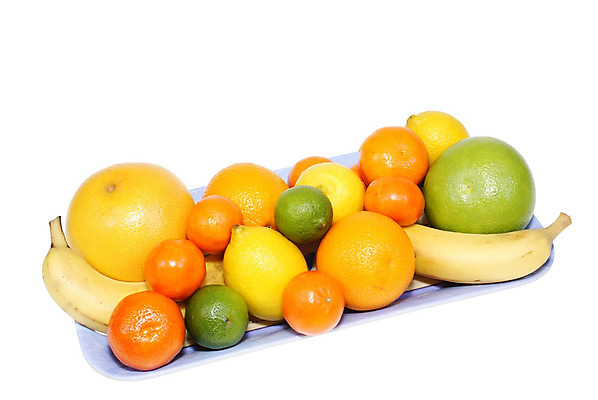 포토 JPG 해외이미지 음식 오렌지 과일 디저트 귤 쟁반 바나나 사람없음 흰색 라임 고립 이국적 해외202004 해외포토 컬러 파일형식 이미지허브