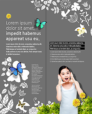 PSD 템플릿 편집 표지디자인 북디자인 출판디자인 여자 꽃 내지 리플렛 나비 2단접지 북커버 청소년 조류 한명 팜플렛 상반신 민소매 뷰티 외침 한국인 이미지템플릿 식물 동물 1 곤충 상의 사람 동양인 소리 파일형식 옷 인종