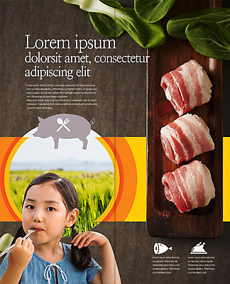 PSD 템플릿 편집 표지디자인 북디자인 출판디자인 내지 한식 리플렛 포크 2단접지 북커버 생고기 돼지고기 한명 소녀 팜플렛 상반신 한국인 먹기 삼겹살 청경채 이미지템플릿 1 식기 여자 어린이 음식 채소 모션 육류 사람 동양인 파일형식