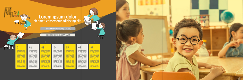 PSD 템플릿 편집 표지디자인 북디자인 출판디자인 어린이교육 교육 내지 안경 어린이 리플렛 북커버 3단접지 탁자 웃음 앉기 소녀 소년 팜플렛 여러명 상반신 성인 교사 유치원 한국인 이미지템플릿 직업 잡화 여자 남자 가구 다수 모션 표정 사람 동양인 파일형식