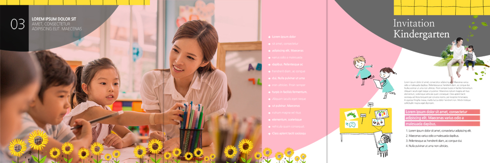 PSD 템플릿 편집 표지디자인 북디자인 출판디자인 어린이교육 교육 내지 어린이 리플렛 북커버 3단접지 해바라기 색연필 소녀 소년 팜플렛 여러명 상반신 성인 교사 유치원 한국인 연필꽂이 이미지템플릿 직업 여자 남자 꽃 다수 문구용품 학용품 사람 동양인 파일형식