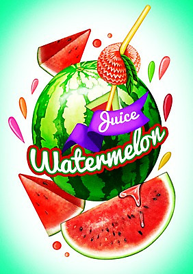 PSD 음료 과일 일러스트 수박 빨대 사람없음 라벨 주스 물방울 수박주스 국내일러스트 프레임 과일주스 파일형식